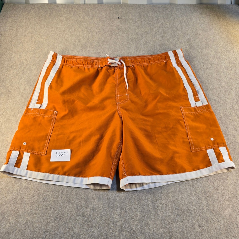 Talos Mens Swim Trunks Orange White Stripes‎ Cargo Pockets Mesh Lined XL S0271